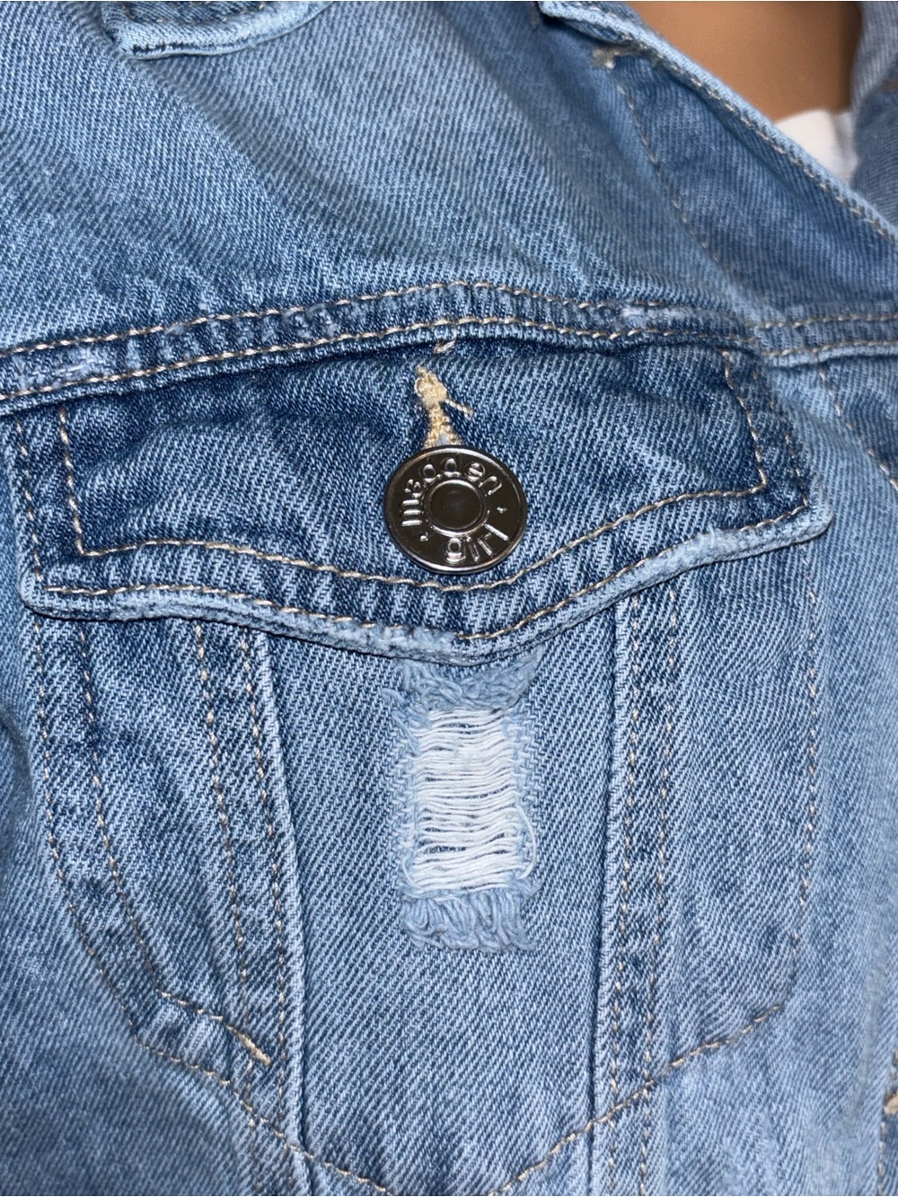 Cropped Light Blue Denim Jacket - Short Sleeve Jean Jacket - Picture 6 of 11